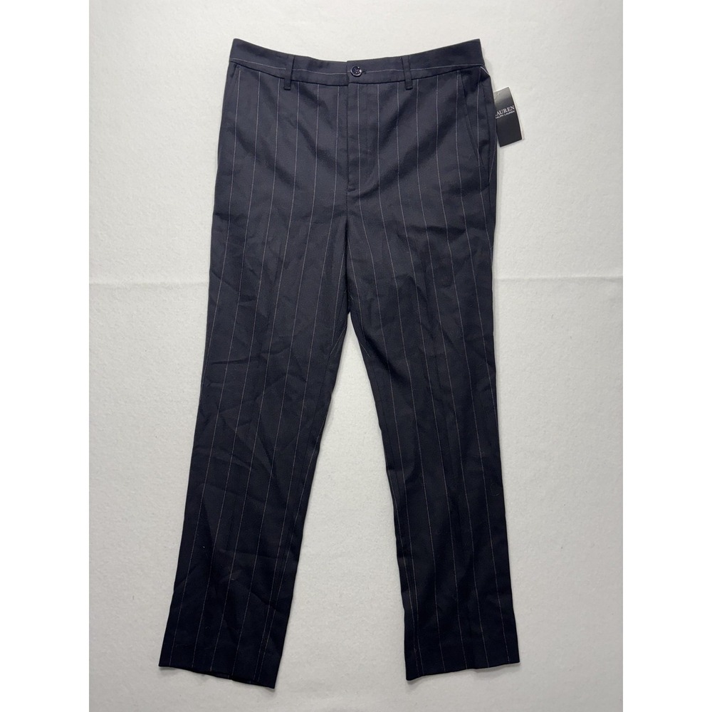 Lauren Ralph Lauren Dress Pants Womens 12 Black Pinstripe Straight Leg Twill